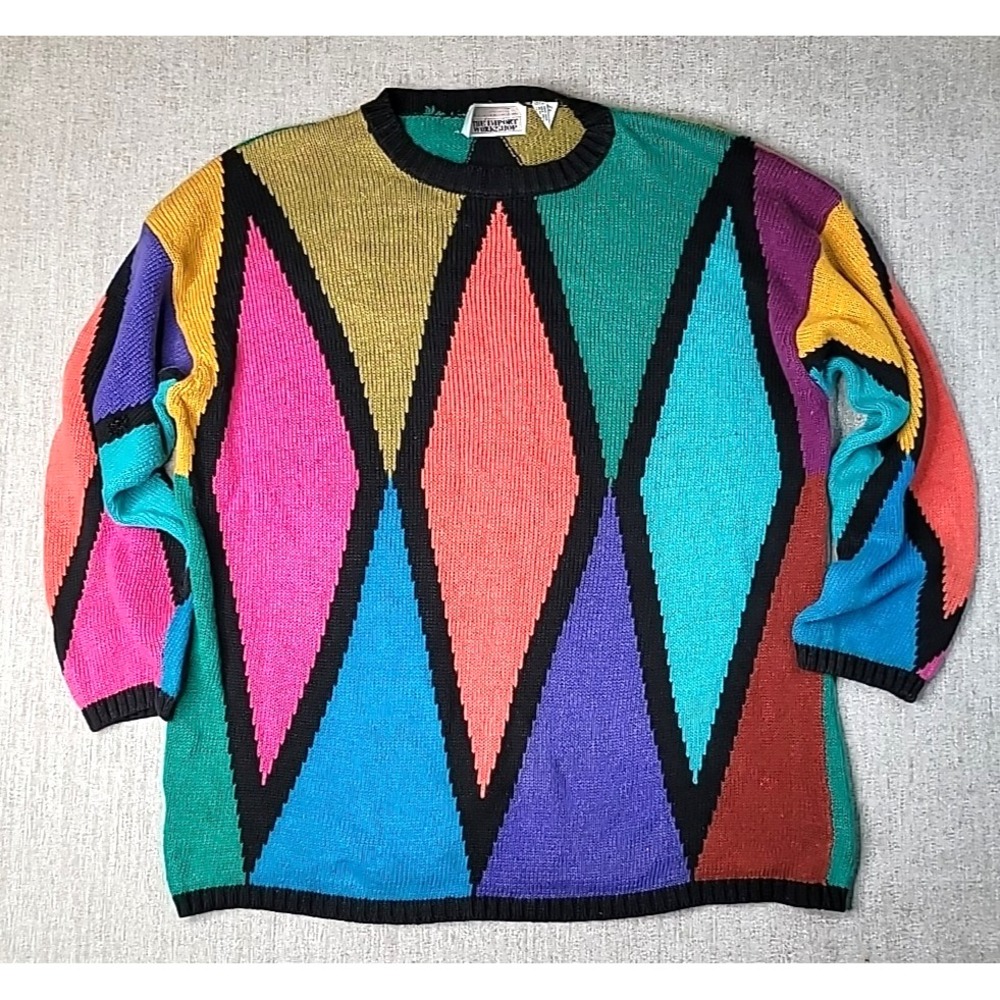 Import Workshop Vintage 1980's Color Block Sweater Multicolor Size Large